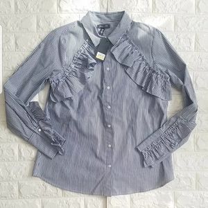 Kenneth Cole New York Ruffle Poplin Shirt M